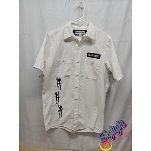 Throttle Men White Shopwear Strip Club Chopper Shirt Talent Scout Size Medium